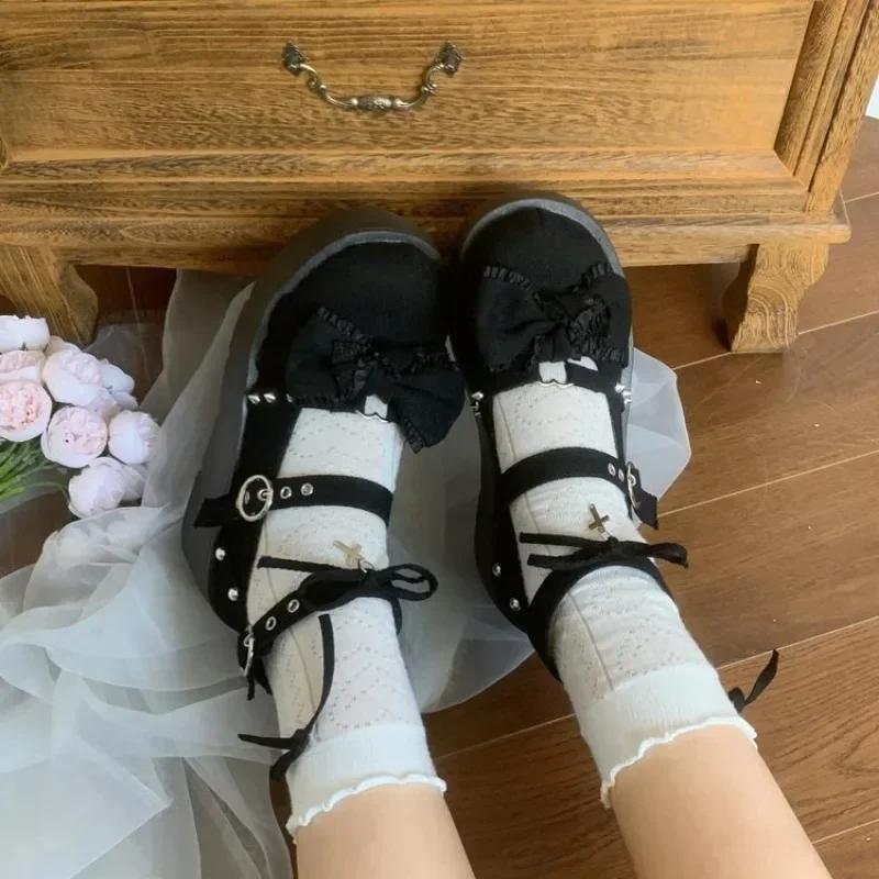 Kulatá špička Silná podrážka JK Lolita Mary Jane Roztomilé dámské boty s mašlí Sladké Jednoduché Pohodlné Všestranné Ležérní mokasíny