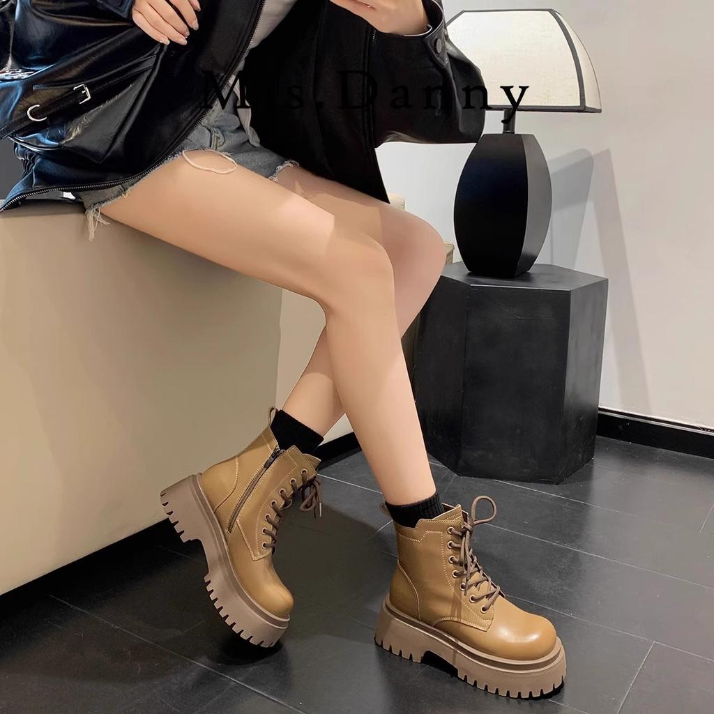 Platform Martin boots women's 2025 autumn new leather retro British style single boots small Maillard short boots