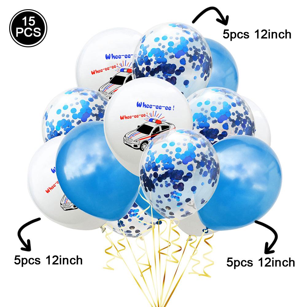 12 Inch Glitter Balloon Cartoon Print Police Car, School Bus, Ambulance Latex Balloon Safety Knowledge Party Decoration