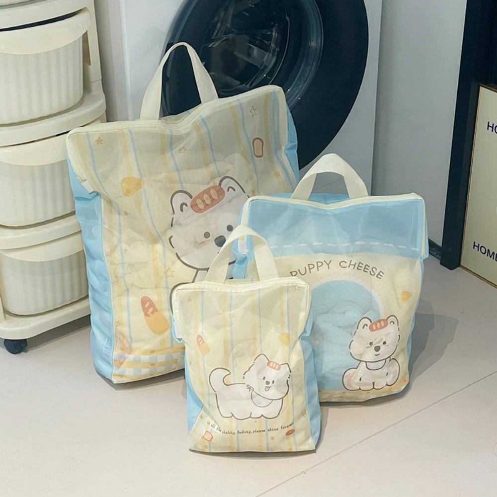 Cute Cartoon Puppy Zippered Mesh Laundry Bags Anti-Winding with Handle Protective Washing Bag Breathable Anti-deformation