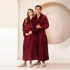 Plus Size Men's Autumn Winter Thicken Warm Flannel Robe Couple's Long Lace Up Bathrobe with Pockets