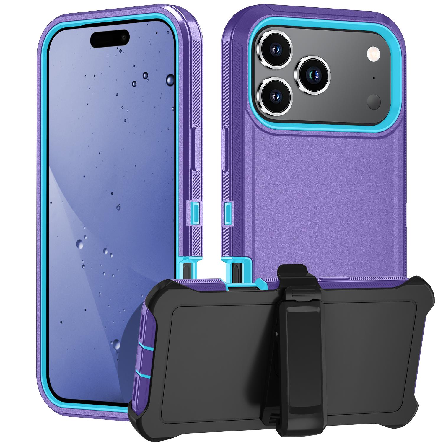 

For iPhone 17 Pro Max Rugged Case PC+TPU Cell Phone Cover with Back Clip Kickstand Light Purple