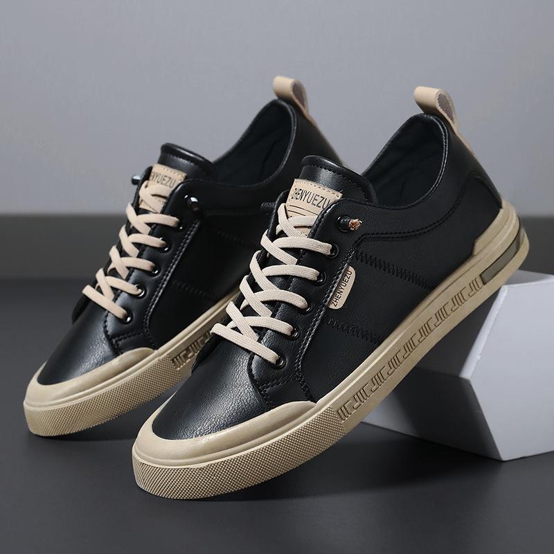 Fashion New Men's Low-Top Leather Sneakers Soft Durable White Casual Shoes Trendy Versatile Skate-Inspired Footwear for Streetwear Daily