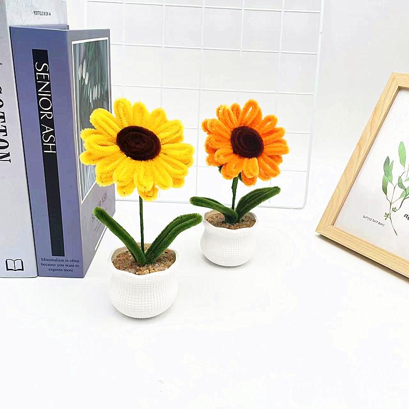 Plush Twisted Rod Sunflower Potted Desktop And Office Decoration Ornament