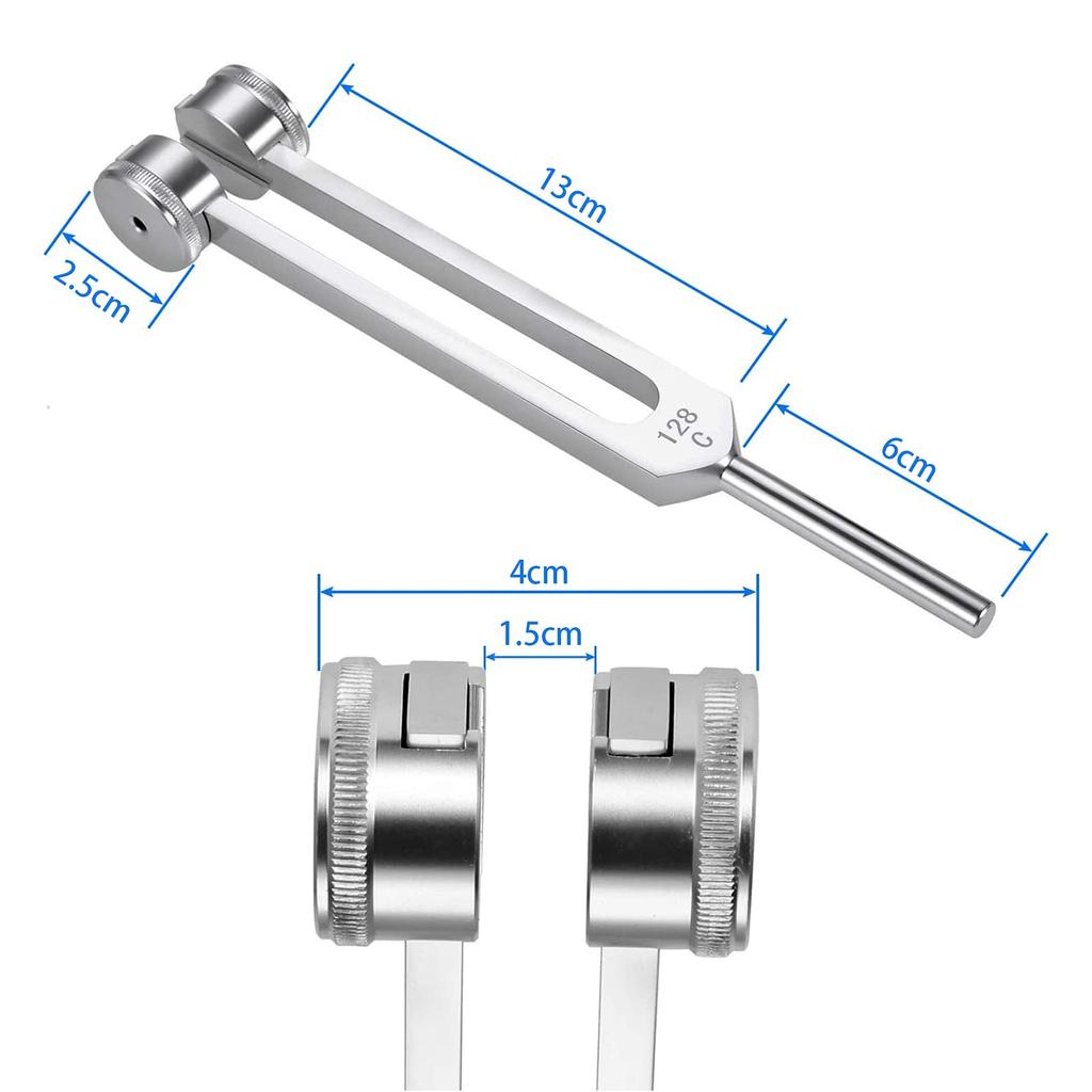 Dreld 128Hz Tuning Fork with Tuner, Rubber Mallet, Silicone Hammer Bag and Cleaning Cloth, Aluminum Alloy, for Sound Healing, Musical Instrument,