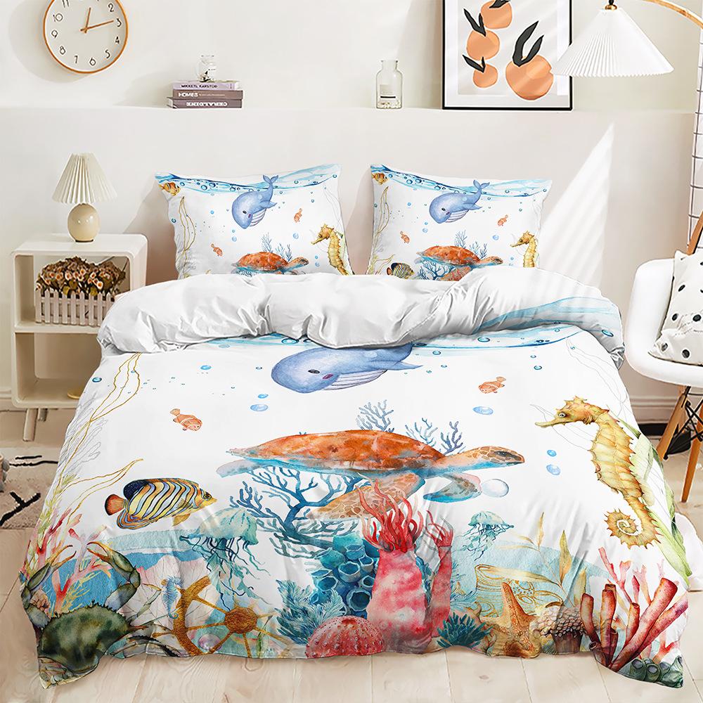 Bed Three-Piece Mermaid Kit Marine Animal Quilt Cover Two-Piece Bedroom