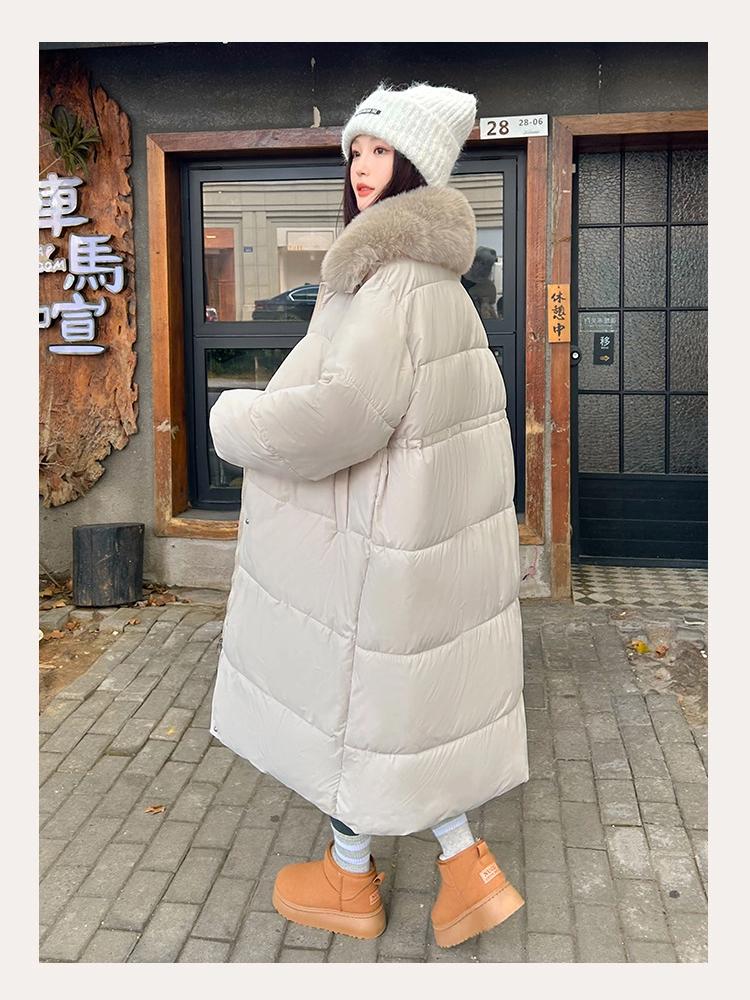 Women’s Calf-Length Windproof Thicken Warm Winter Jacket With Fur Lapel