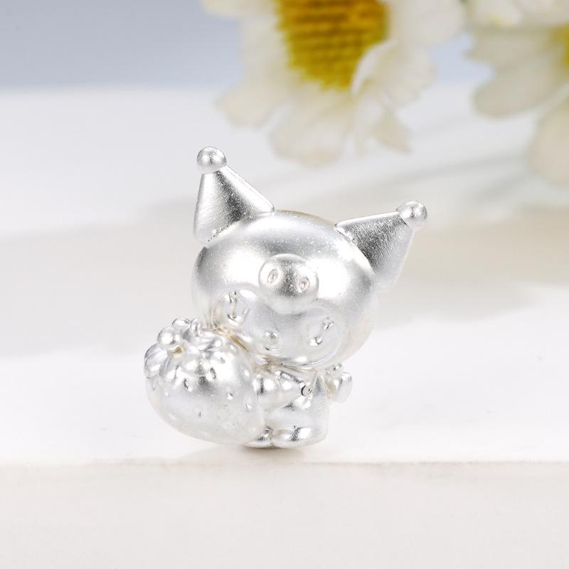 Sterling Silver 999 Strawberry Kuromi Cartoon Beads for DIY Jewelry