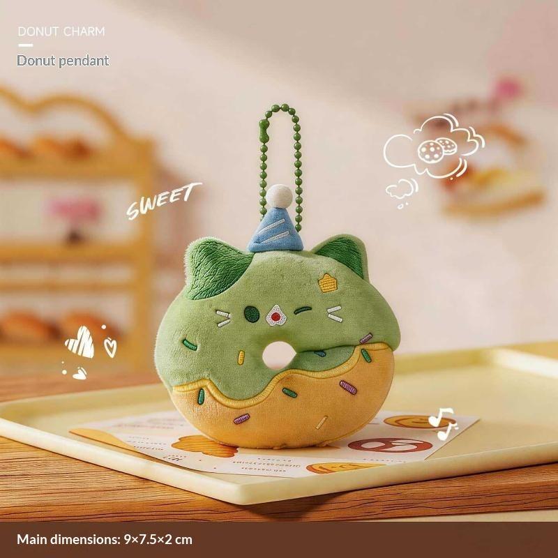 Little Cat Donut Cat Plush Keychain Soft Plush Furry Design Cute Cat Keychain Cartoon Design Dopamine Style Bag Pendant
