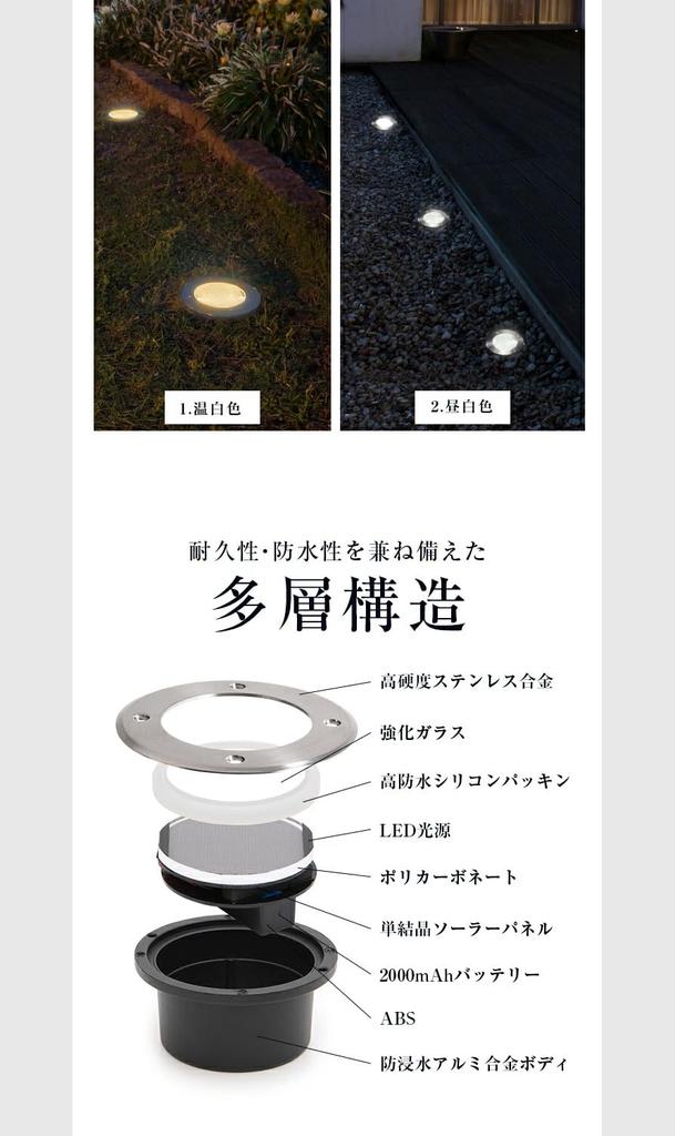 MORE (More) Warm White Solar Light, In-Ground Garden Light, Outdoor Waterproof IP65, Stainless Steel, Automatic Lighting, for Garden, Entrance, Path,