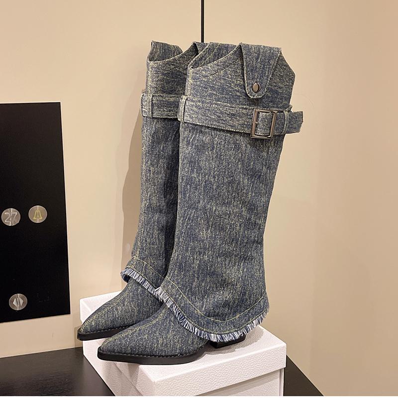 Autumn Winter Thick Heel Women Western Ankle Boots Fashion Pointed Toe Shoes Ladies Mordern Long Booties