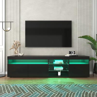 TV Lowboard mit LED-Beleuchtung, TV Schrank, Fernsehschrank Hochglanz, Fernsehtisch, Stehend TV-Regal, Fernsehtisch TV Board Rack, Plywood