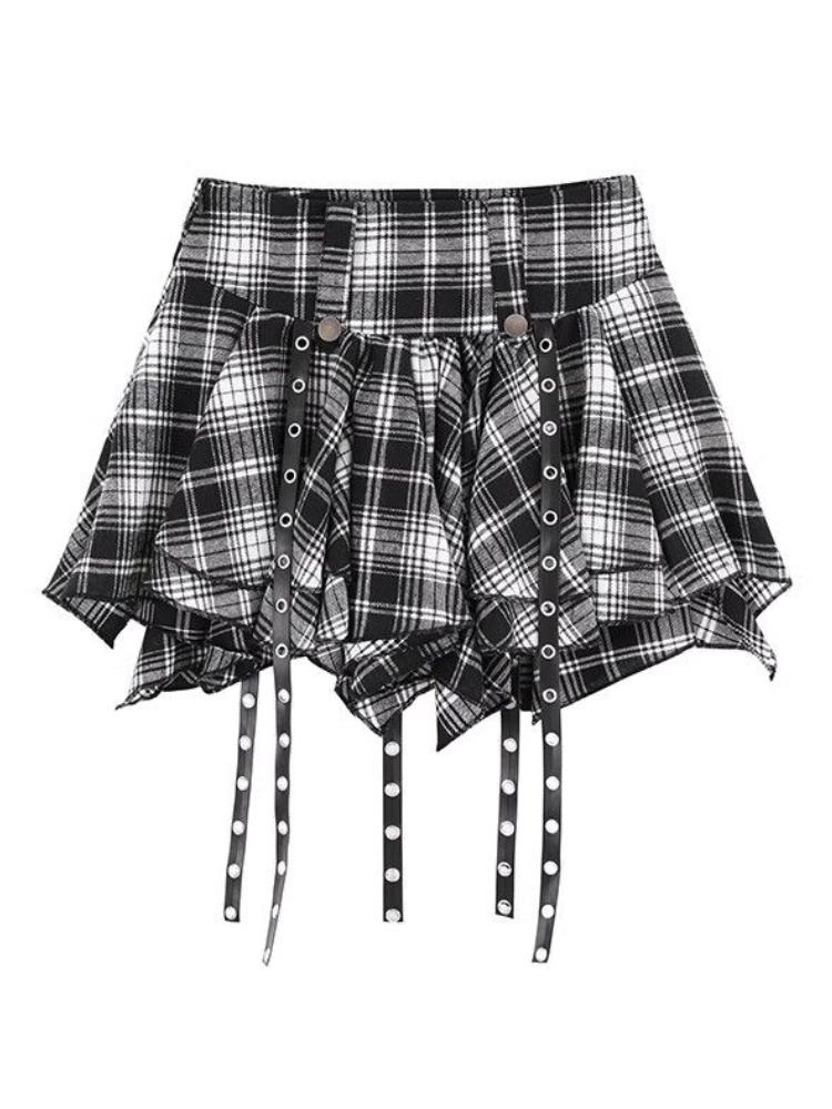 

2024 готическая винтажная мини-юбка Y2k женская клетчатая элегантная повседневная одежда женская сексуальная шикарная нестандартная юбка с высокой талией новинка лета M