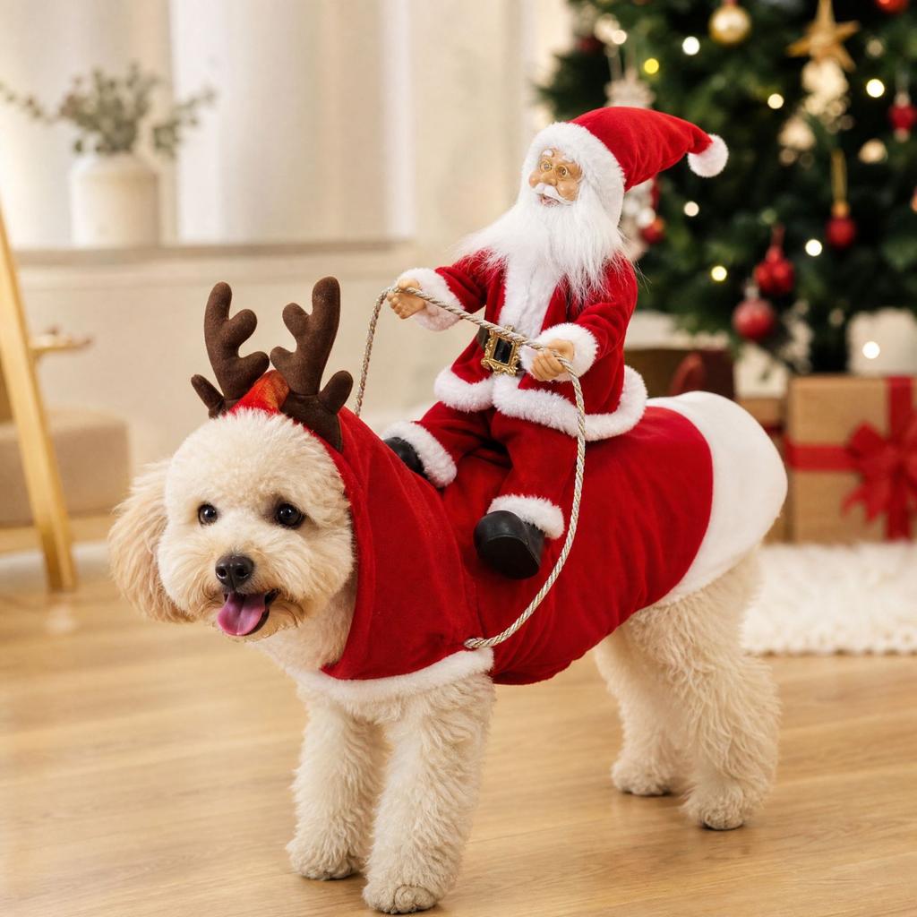 Funny Pet Christmas Horse Riding Costume Outfit for Small Dogs and Cats