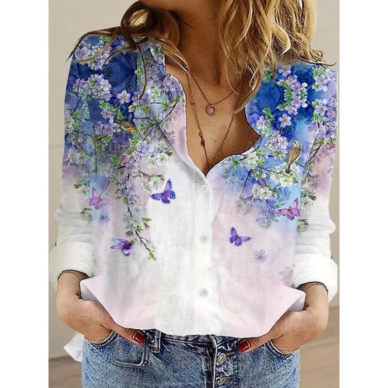 Floral Print Blouse for Women Women's Shirts Casual Long Sleeve Shirt For Spring & Fall y2k Women's Clothing Womens Tops