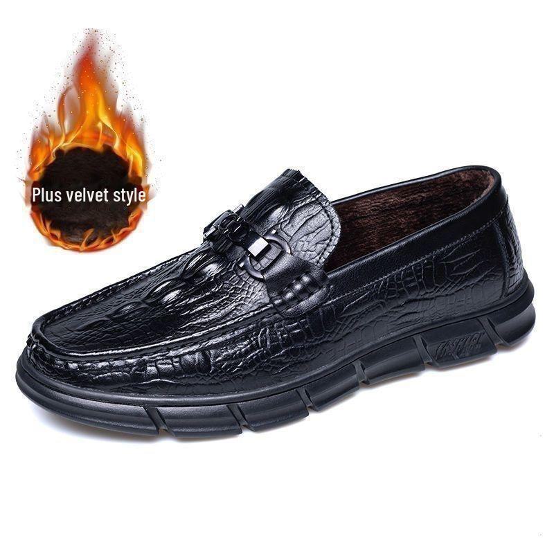 מוקסינים לגברים מעור בדוגמת תנין, סוליה רכה, נושמים, לאביב ולסתיו