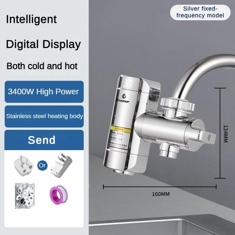 3400W No Need To Install Electric Faucet Stainless Steel Hot and Cold Dual-purpose Faucet Temperature Digital Display Water Instant Hot Water Faucet