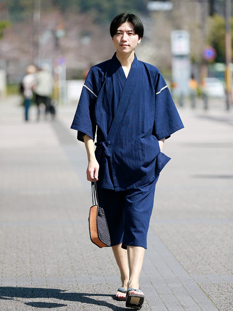 Tayutaf Perfect Day Stylish Shijira Cool and Size Brown Men's Jinbei, Father's Gift, Weave, Comfortable, M,