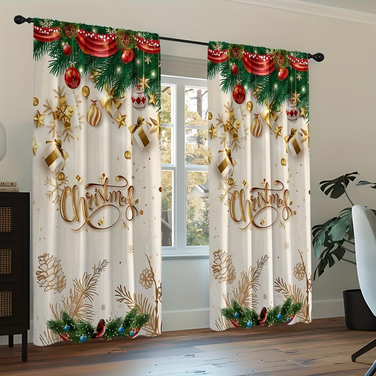 2 luxuriöse Weihnachtsvorhänge mit Schneemann- und Baummuster für Wohnzimmer, Schlafzimmer, Arbeitszimmer, Heimdekoration, Urlaubsdekoration. W60H60(CM)x2PCS&Grommet Top