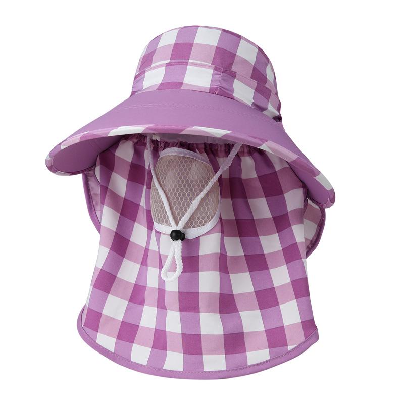 Sommerliche Feldarbeit Sonnenschutzhut Ultraviolett Große Krempe Gesichtsmaske Radfahren Damen Tee pflücken Hut Karomuster Sonnenhut