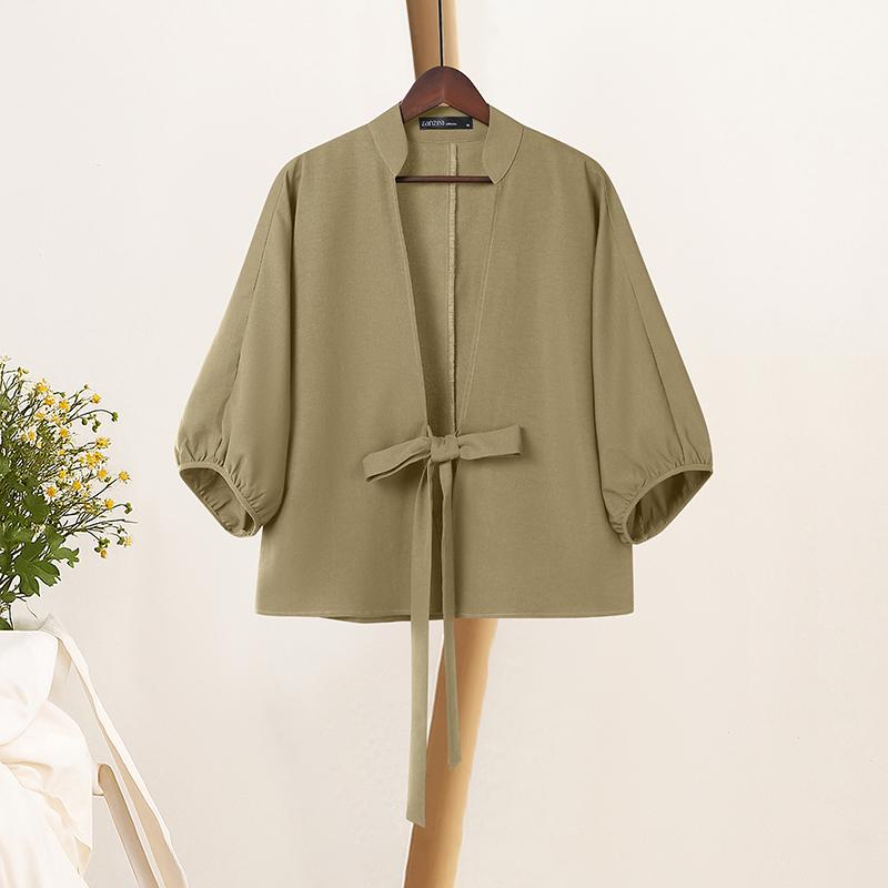 

ZANZEA Жіночий повсякденний кардиган з V-подібним вирізом, однотонний, вільний, з рукавами 3/4, накидка, блуза L хакі