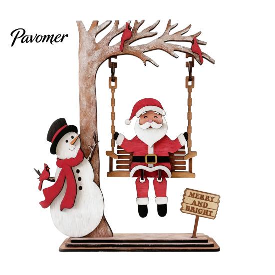 Wooden Snowman Decorations 3D Santa Swing Tabletop Decor, Christmas Ornament, Hand Painted Xmas Gift Farmhouse Indoor Shelf Mantel Display,