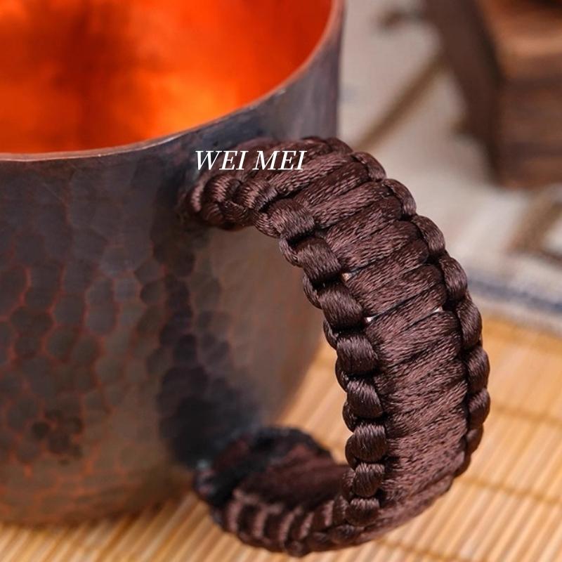 Pure Copper Vintage Coffee Mug,Home 200 ml Woven Handle Cold Drink Cups,Handcrafted Engraving Hammer Texture Tea Cup Drinkware