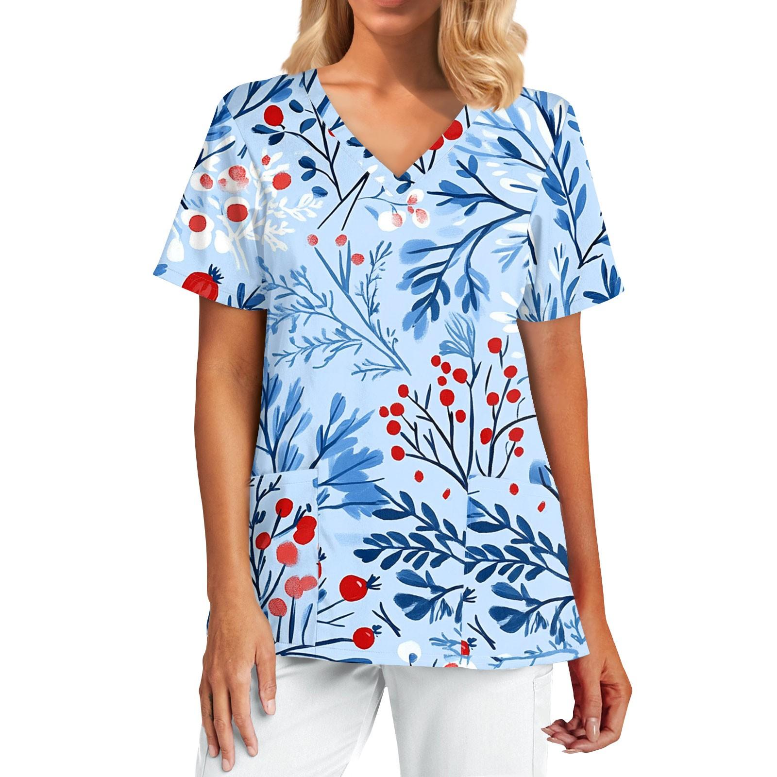 

Women s Fashion Print Short Sleeve V Neck Pocket Top XXXL