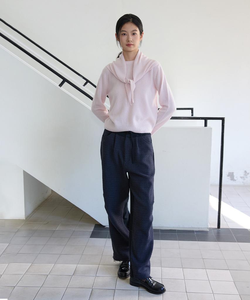 SHINE ON YOU Dual Texture Wool Check Pants_Classic Navy