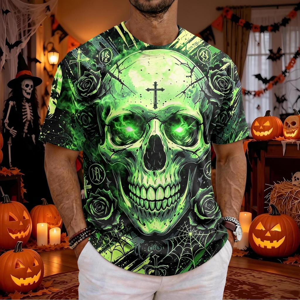 Men's Casual Halloween Short Sleeve Neck T-Shirt for Festival Celebration