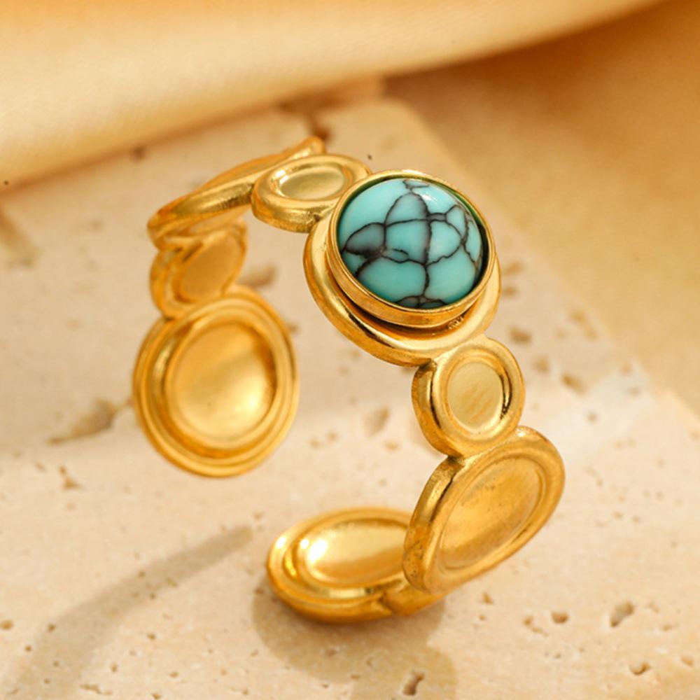 Adjustable Turquoise Geometric Titanium Steel Ring - Non-fading, High-end Design