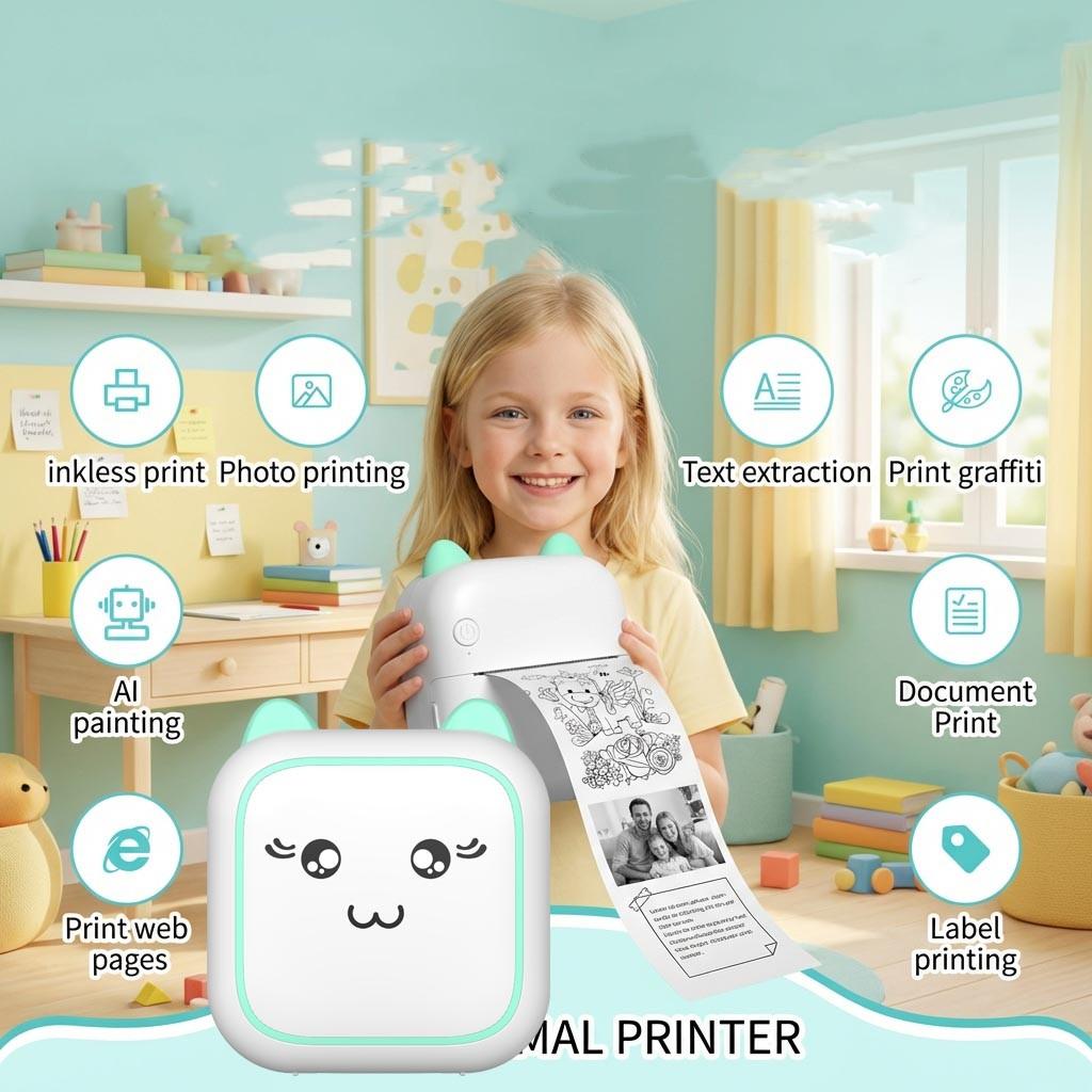Mini Portable Thermal Printer Lightweight Wireless Photo Label Memo Wrong Question Printing USB Cable Printer