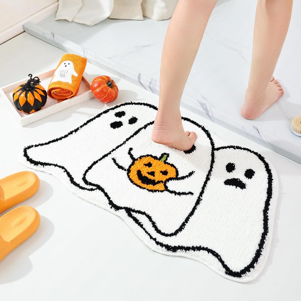 40*60cmHalloween Imitation Cashmere Shaped Floor Mat, Dirt Resistant Door Mat for Entry, Thick Skin Friendly Carpet for Bedroom