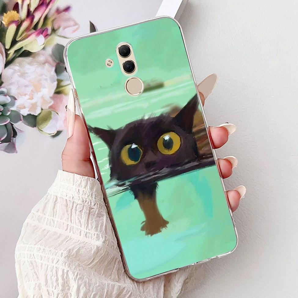 Clear For Huawei Mate 20Lite SNE-LX3 INE-LX2 Back Cover For Huawei Mate 20 Lite Case Cute Cartoon Cat Luxury Flowers Funny Funda