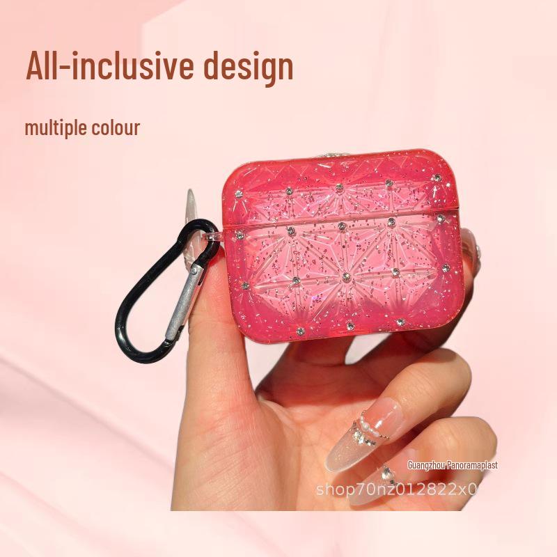 Glitter Rhombus Rhinestone Earphone Case for AirPods Pro 2/4 Airpods 4 фиолетовый/прозрачный