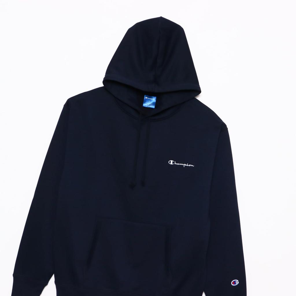 Champion Long Sleeve Fleece Hoodie with Embroidered Script Size Size L Men's Logo, C3-YS151Z, Navy,
