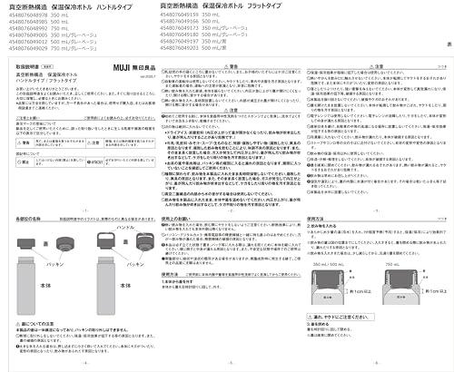 MUJI Vacuum Insulated Insulated Bottle, Flat Type, 500mL, Black, 76049203