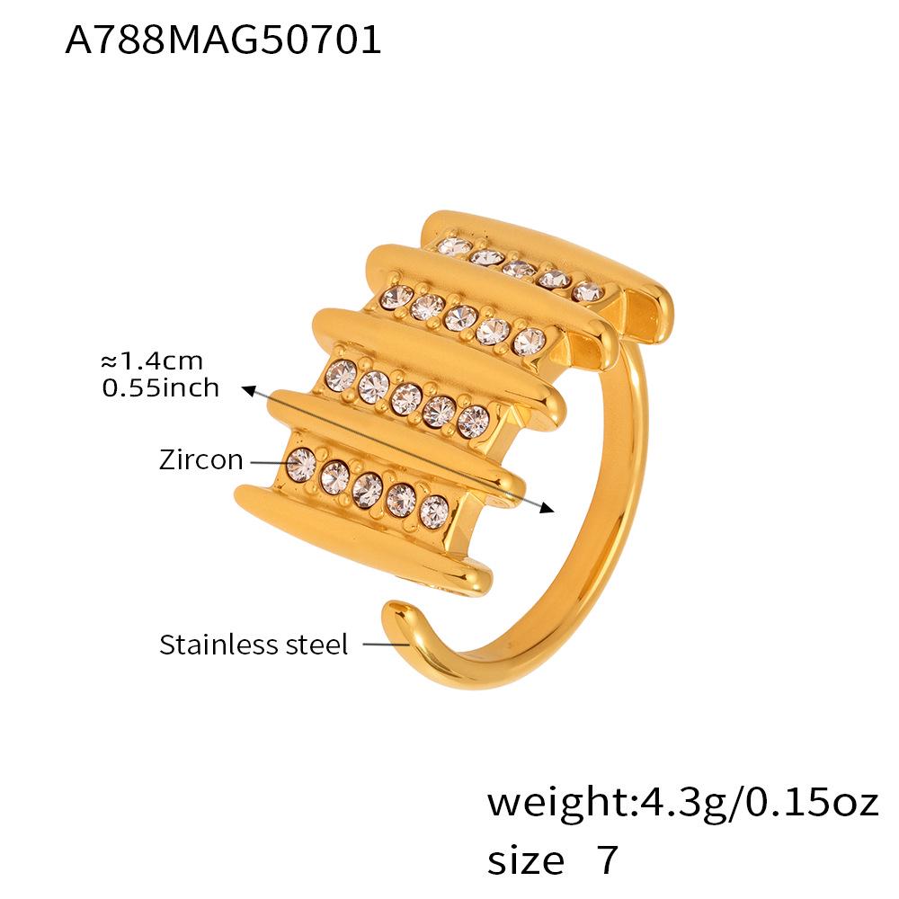 Qiong Yao European & American Multi-Row Czech Crystal Index Finger Ring - Fashionable Stainless Steel Niche Ins Style Size 7