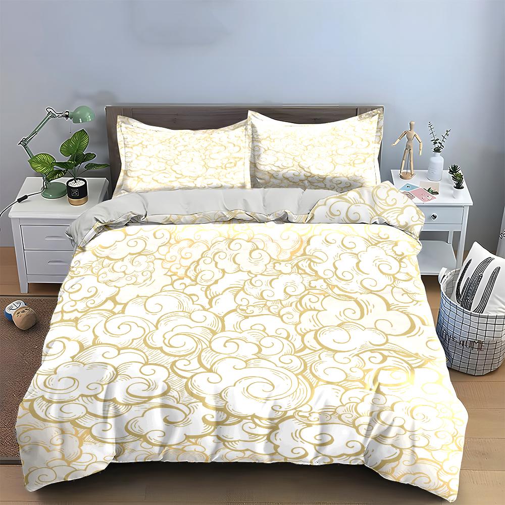 Golden Swirl Pattern Bedding Set Bedding Set (1 Duvet Cover, 2 Pillowcases, Duvet Not Included)