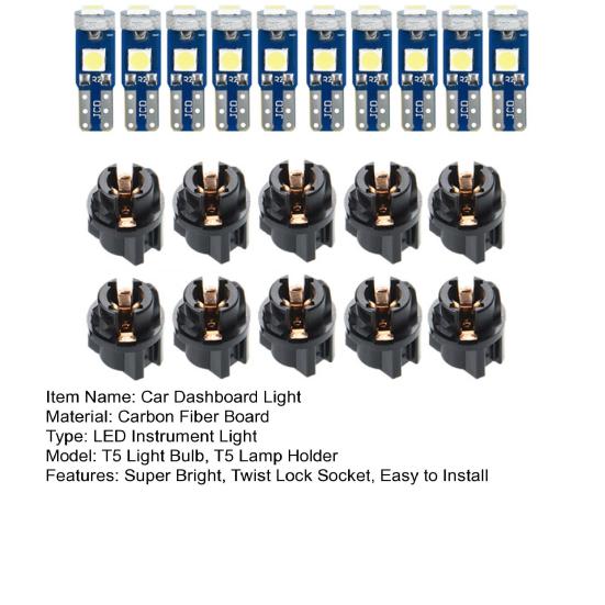10Pcs T5 Car Dashboard Light Lamp Holder Super Bright 3030-3SMD Chip Twist Lock Socket Auto Instrument Panel Light Bulbs Gauge LED Indicator Kit