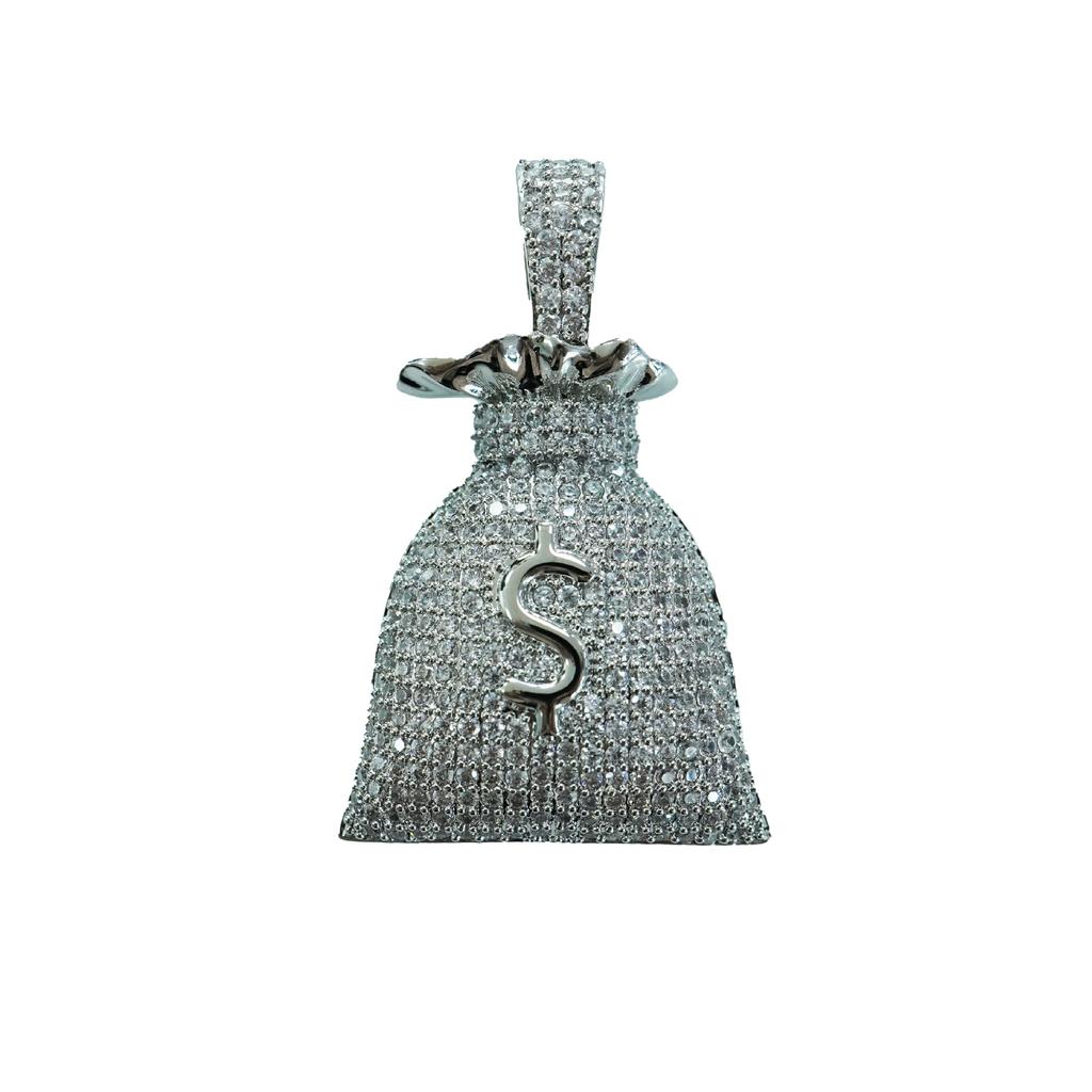European and American Hip Hop Money Bag USD $Symbol Necklace Copper Set Zircon Pendant HIPHOP Trendy Jewelry