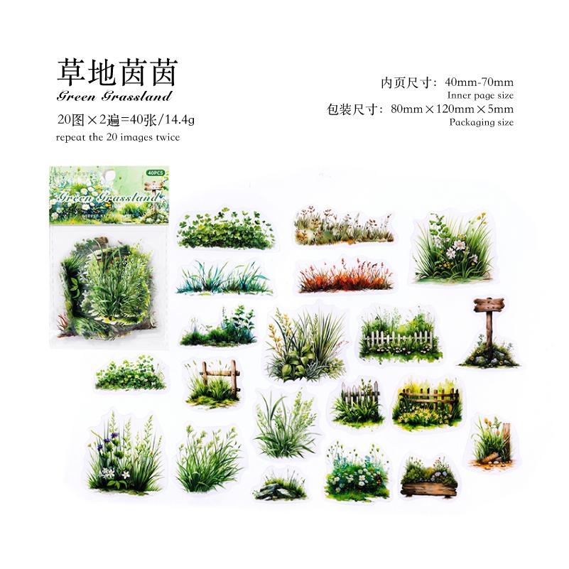 

40pcs/Bag Waterproof PET Sticker Bag Forest Nature Book Series Forest Plant Theme DIY Sticker Decoration For Hand Account