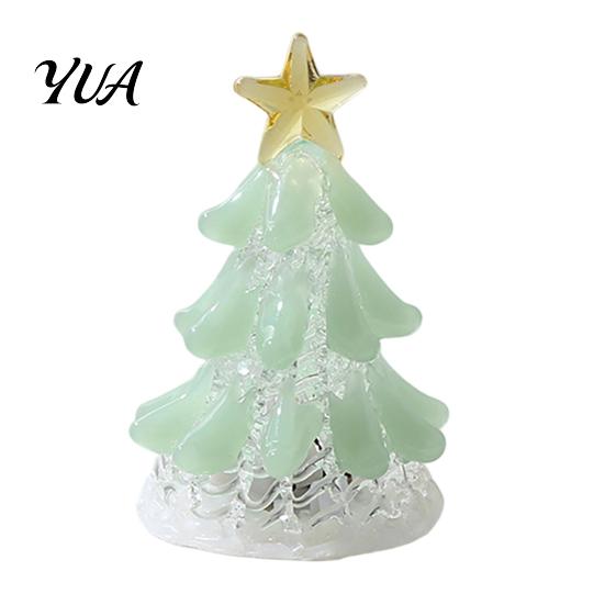 Handcrafted Holiday Keepsake Handmade Glass Christmas Tree Lighted Figurine, Mini Luminous Xmas Small Art Gift Night Light, Tabletop Decoration