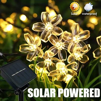 Solar String Sakura Blossoms Cherry Flower Lights LED Outdoor Waterproof Festival Garden Decorative Fairy Lights 5M