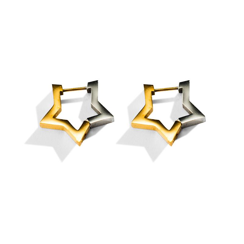 New Glossy Stainelss Steel Gold Silver Color Geometric Hoop Earrings Woman Man Heart Star Oval Round Punk Hip-hop Huggie Jewelry