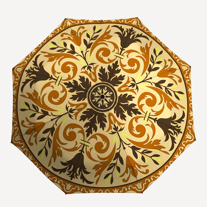 1 шт. Автоматический складной зонт с цветочной мандалой   Компактная конструкция с 8 ребрами, Прочный железный каркас для путешествий, на открытом воздухе,  a0920103