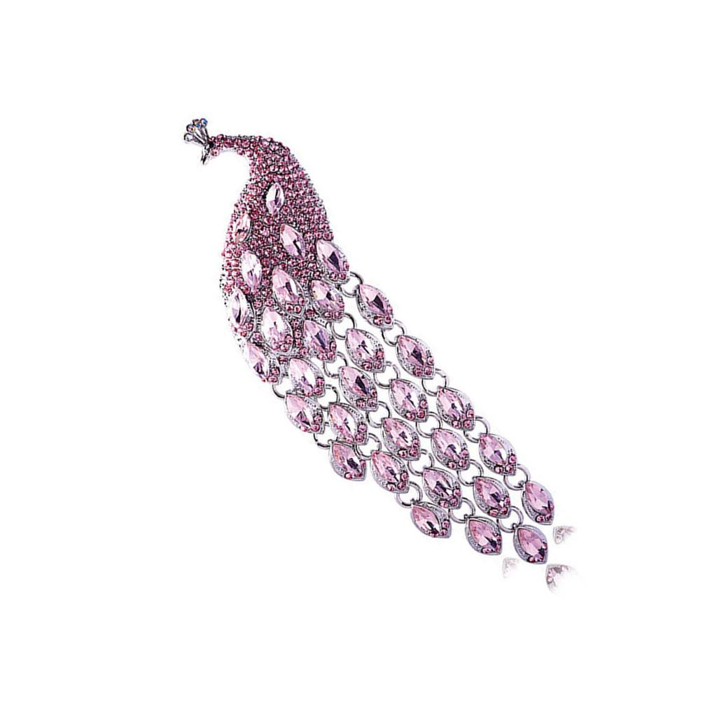 Elegant Long Tail Crystal Peacock Brooch Party Jewelry Elegant Corsage Pin Alloy Texture Perfect for Wedding and Evening
