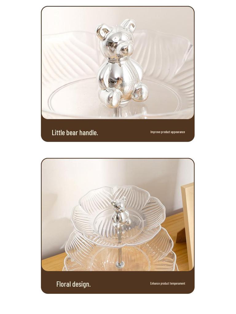 Exquisite Bear Fruit Plate: Multi-Layer Dessert & Candy Display for Luxurious Living Rooms.