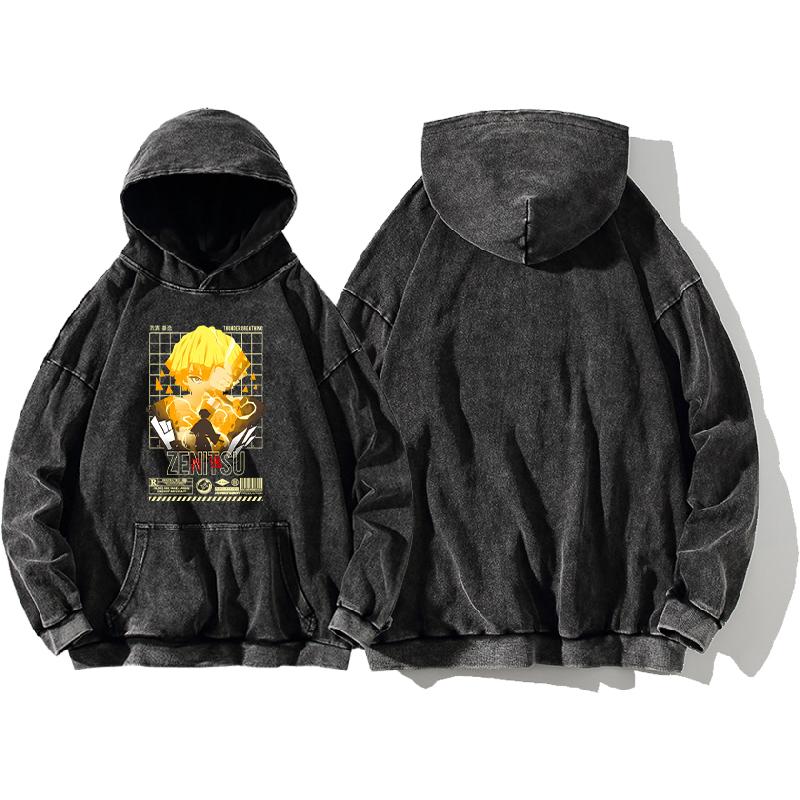 

Аниме Клинок, рассекающий демонов Агацума Зеницу Принтованные толстовки с капюшоном для мужчин и женщин, из стираного хлопка, повседневные, свободного кроя, свитшоты, уличная одежда Харадзюку M