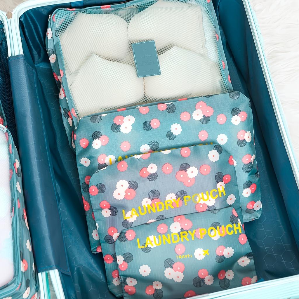 6PCS Travel Storage Bag Set of 6 Luggage Organizer Clothing Storage Pouches Floral Series